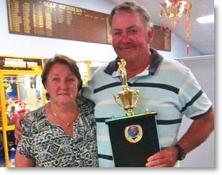 Vince McTaggart, the Club Captain, received the David Rose Challenge trophy from Mrs Lyn Rose, after Bingara won the Challenge.