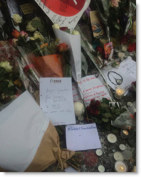 Etienne Frank, colleague of Ken Davey, paid respects to the victims of the Paris attacks, on behalf of Bingara by leaving a note.