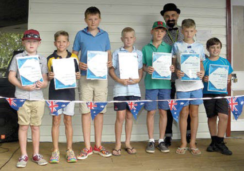 Under 10 Minor League team proudly displaying their Australia Day Sports Awards.