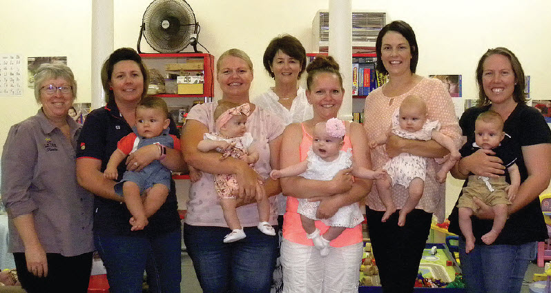 Tania Brennan, Manager of the Toy Library, Jayne Roberts with Hunter, Kylie Johnson with Indie, Deputy Mayor Catherine Egan, Amanda Alexander and Giulia, Rachele Cameron and Maggie and Brianna Mack with Hugh. Absent was Nakita Roberts and Kaiden.