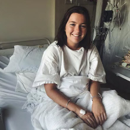 Olivia Mack is in good spirits after being bitten by a brown snake on Thursday.
