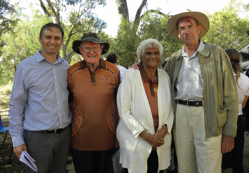 Speakers at the Myall Creek Memorial ceremony on Sunday, Keith Munro, John Brown, Sue Blacklock and Des Blake.