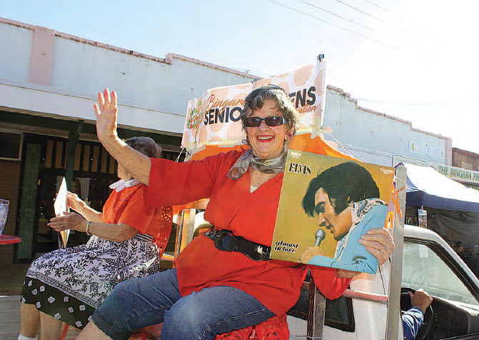 Jill Irlam, on the Bingara Senior Citizens float, got into the mood.