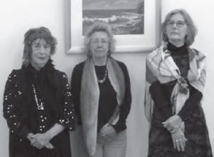 Artists Sylvia Davies, Robyne Berling and Suzanne Lane, who all donated works to be auctioned for the drought appeal.