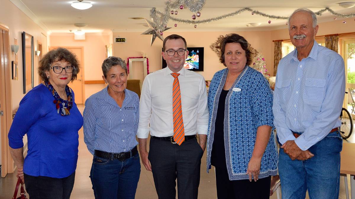 Touriandi Lodge Board Members Susan Hutton, Ann Reardon, Northern Tablelands MP Adam Marshall, Touriandi Lodge Manager Jennifer Brown and Chairman David Young in the Willow Wing where the grant money will be spent.
