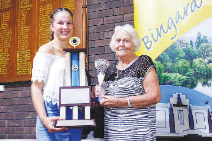 Jacqueline Coombes, Bingara’s Sportsperson of the Year, with Irene Edwards.