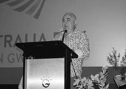 Bingara’s Australia Day Ambassador, Yianni Johns, speaking at the Roxy Theatre in Bingara.