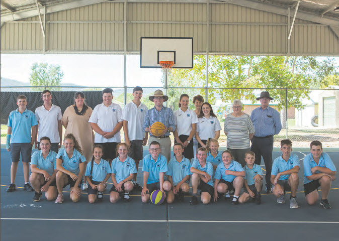 Adam Marshall, Gwydir Councillors Catherine Egan and Marilyn Dixon, and Councils General Manager, Max Eastcott were pleased to celebrate with School Principal Brooke Wall and students who are enjoying the new all-weather cover and lighting of the basketball court.