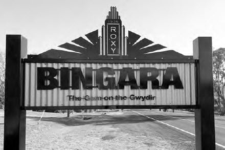 People entering Bingara from the Barraba side will see the Roxy Theatre featured on the sign.