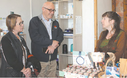 Damien Tudehope and his wife, Diane, chat with co-owner of the Sapphire Salt Cave, Sam Bremmel.